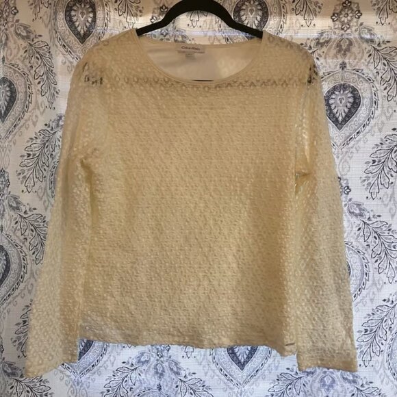 Calvin Klein White Lace Long Sleeve Top Size Large - Picture 1 of 7
